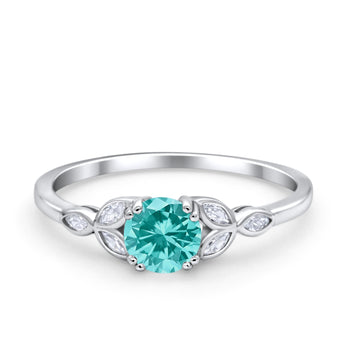 Vintage Art Deco Wedding Ring Round Simulated Paraiba Tourmaline CZ 925 Sterling Silver